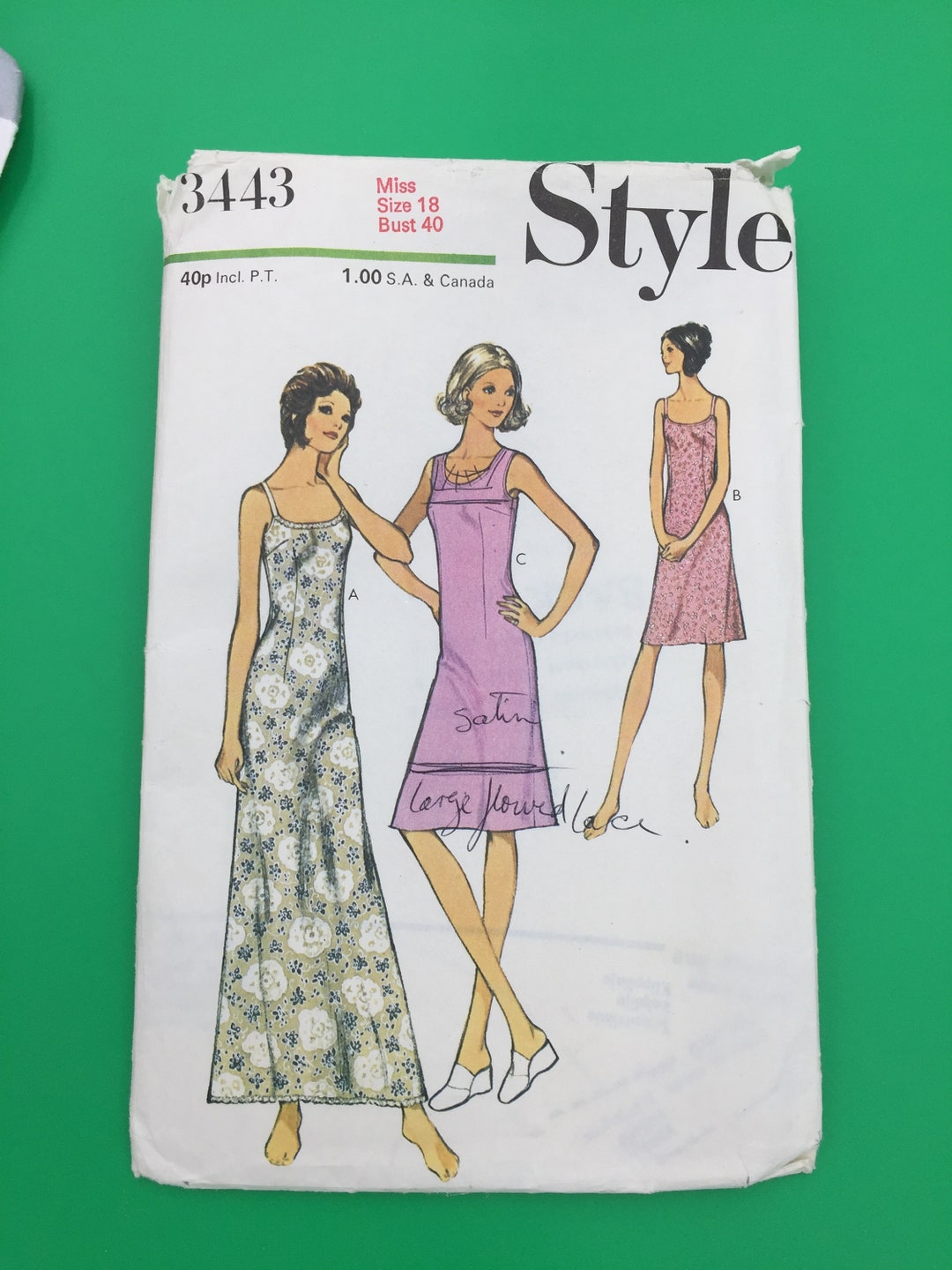 3443 Vintage 1971 Style Sewing Pattern Misses & Womens Slips in 2 ...