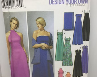 5586 Simplicity 2002 Sewing Pattern Misses/Miss Petite Design Your Own Evening Dress with Shawl (sizes below)  Uncut with Instructions