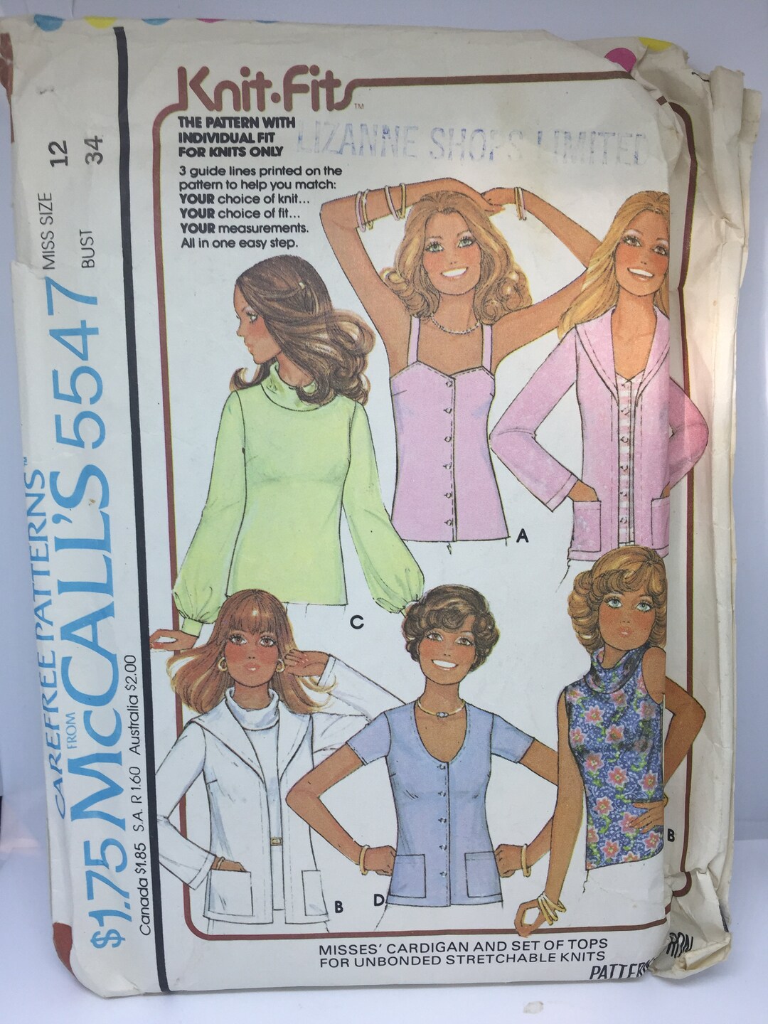 5547 Mccalls 1977 Vintage Sewing Pattern Misses Cardigan,set of Tops ...