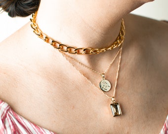 Mehrschichtgold Gold Ton Curb Link Kette Halsband Halskette Anhänger