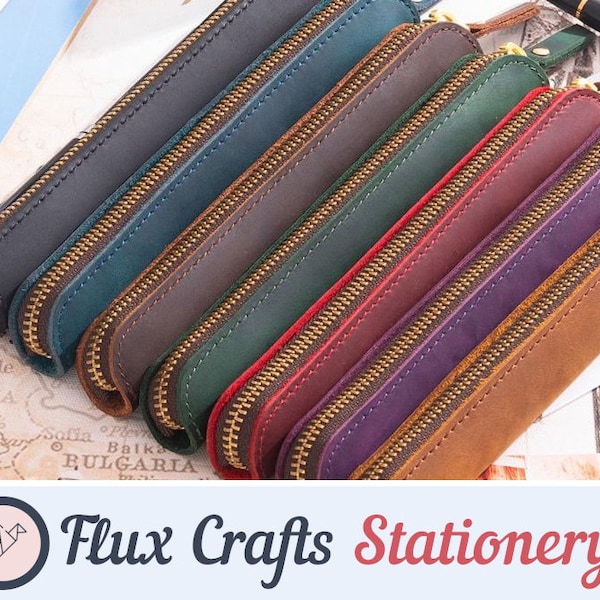 Petit étui à crayons à fermeture éclair en cuir véritable| Crazy Horse, Fait à la main, Sac E Cig, Étui Vape, Pochette à stylo, Porte-stylo, Cadeaux de qualité Flux Crafts