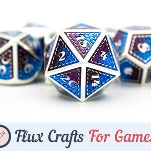 7pcs RPG Dice Set - Purple & Blue in Silver Metal| Mermaid, Tabletop Roleplaying Games, D20 D10 D00, DND, Dungeons and Dragons, Flux Crafts