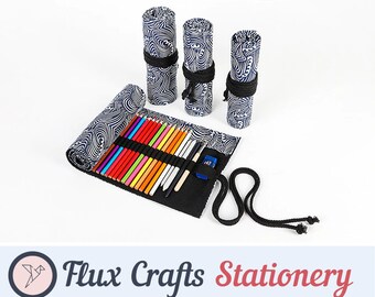 12/24/36/48/72 gaten rol canvas etui geval wrap - lijn golven| Roll up Case, Pen Pouch, Pen Wrap, Brush Holder, Kunstenaar Geschenken, Flux Crafts