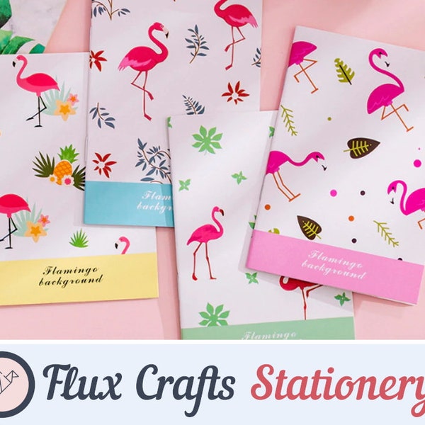 4pcs Mini Lined Notebook Flamingo Collection Pack| Softcover, Pocket size, Notepad, Doodle, Small Journal, Organiser, Gifts Flux Crafts