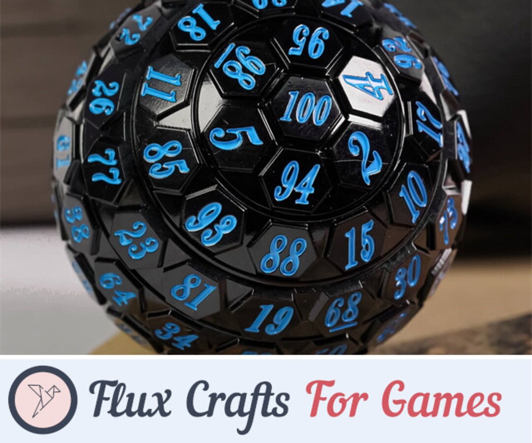 D100 RPG Dice Black Acrylic Blue Font With Box Percentile Ball, Role