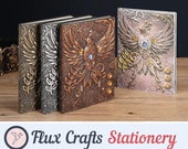 A5 Lined Journal Embossed Phoenix Hardback, PU Leather, Magical, Mythical, Fantasy DND Notebook, RPG, Undated Planner, Diary, Flux Crafts
