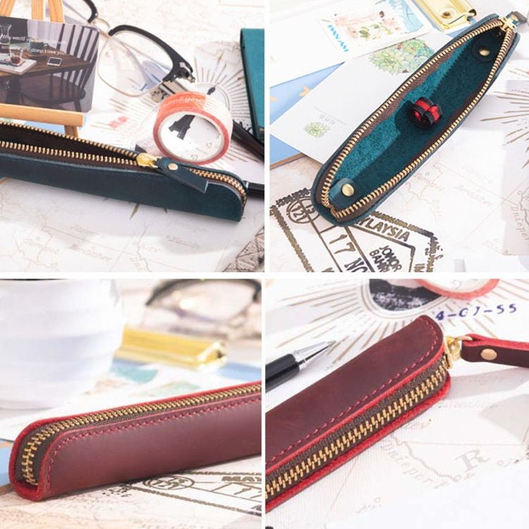 Genuine Leather Small Zipper Pencil Case| Crazy Horse, Handmade, E Cig Bag,  Vape Case, Pen Pouch, Pen Holder, Quality Gifts Flux Crafts