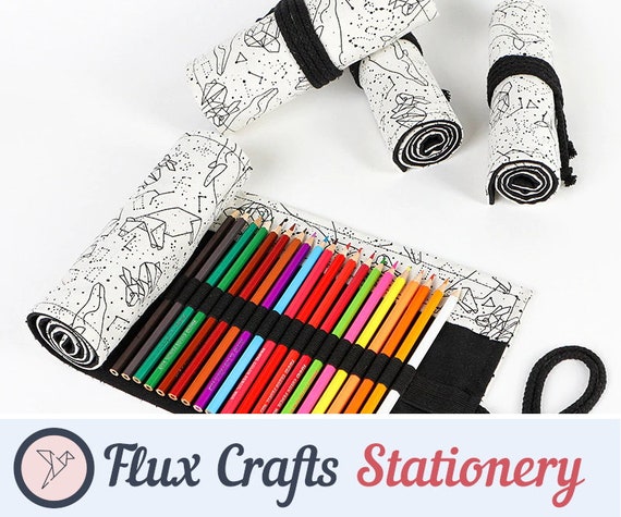 Black Canvas Roll up Pen Case Painting Pencil Roll Crochet Needle