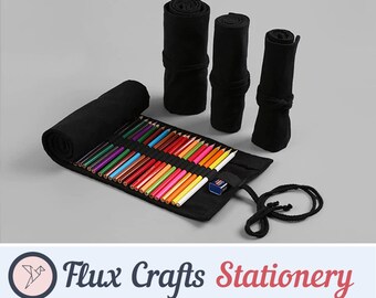 12/24/36/48/72 gaten rol canvas etui geval wrap - effen zwart| Roll up Case, Pen Pouch, Pen Wrap, Brush Holder, Kunstenaar Geschenken, Flux Crafts