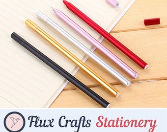 0.5mm Black Ink Gel Pens Slim Matt| Triangle Shape, Pink, Silver, Gold, Red, Black, Elegant Thin Pen, Penpal, Birthday Gifts, Flux Crafts