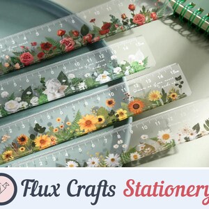 15cm Acrylic Rulers Pictorial Flowers| Stationery Essentials, Plastic Rulers, Flowers, Roses, Sunflower, Party Favours, Gifts, Flux Crafts