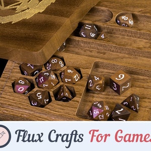 Dice Storage Box - Square Sapele Wood| Gold Dragon, RPG Dice Case, Dungeons and Dragons, Tabletop Roleplaying Games, D20 D10 DND Flux Crafts