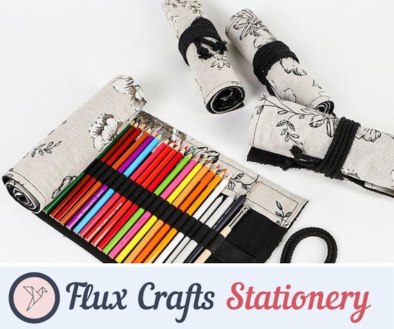 12/24/36/48/72 Canvas Roll Pencil Case Wrap Natural Black Rope Roll up Case,  Pen Pouch, Pen Wrap, Brush Holder, Artist Gifts, Flux Crafts