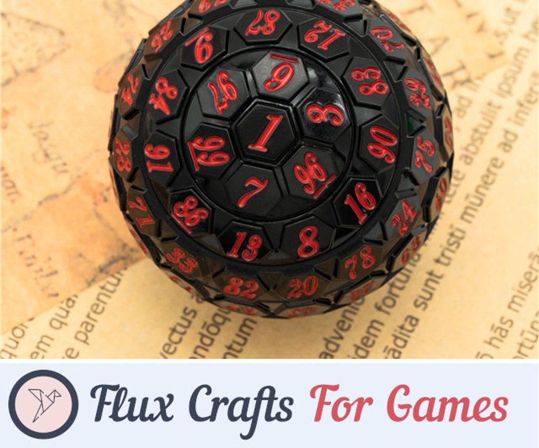 D100 RPG Dice Black Acrylic Red Font With Box Percentile Ball, Role