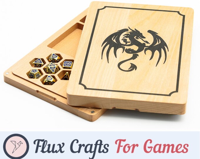 Dice Storage Box Black Dragon on Beech Wood RPG Dice Case, Dungeons and