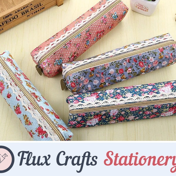 Étui à crayons à fermeture à glissière lacée Collection florale rétro élégante| Étui à maquillage, sac à cosmétiques, petite pochette à stylo, cadeaux de qualité, artisanat Flux