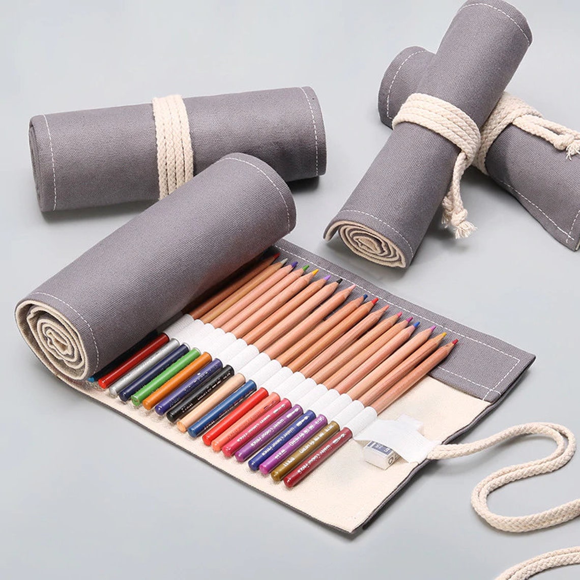 12/24/36/48/72 Canvas Roll Pencil Case Wrap Grey Roll up Etsy