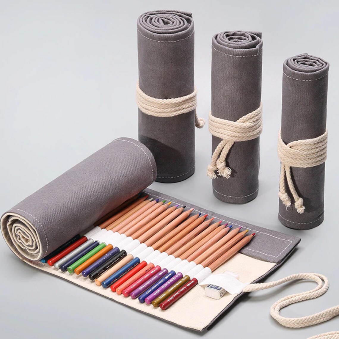 12/24/36/48/72 Canvas Roll Pencil Case Wrap Grey Roll up Etsy