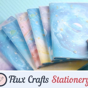 4pcs A5 Lined Journal -  Planets Pack| Softcover, Girly ,Cute, Space, Nebula, Stars, Undated, School, Office, Notebook, Gifts Flux Crafts