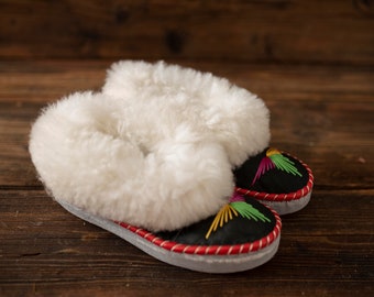 Schapenvachtpantoffels, schapenwol, bontpantoffels, leren mocassins, warme pantoffels, voor dames, winterlaarzen, huispantoffels, Black Friday