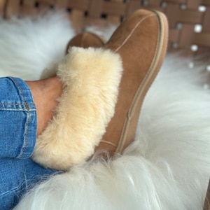 Sheepskin slippers wool slippers fur slippers leather slippers warm moccasins, winter boots for women, house slippers Christmas X-mas