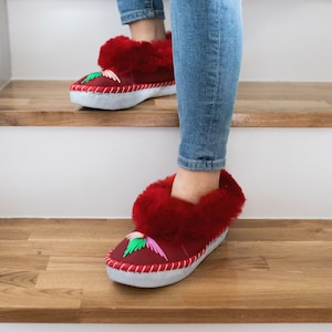 Sheepskin slippers, sheep wool fur, leather warm moccasins, for women, winter boots, house slippers,  Sale Black Friday  Christmas Gift
