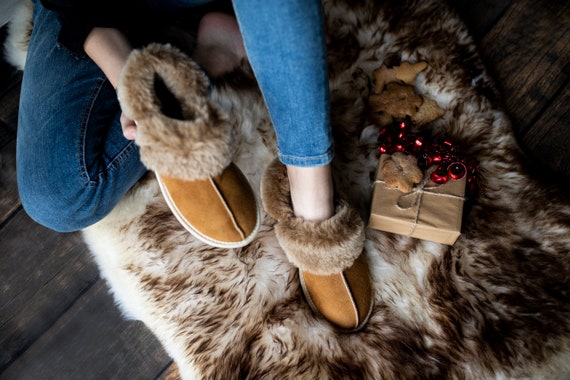 Donna Uomo Pantofole Lana Di Pecora Scarpe Invernali Pelle Pantofole Unisex #353 - Foto 12