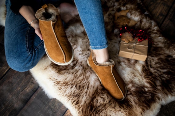 Sheepskin Slippers Lambskin Slippers Fur Slippers Leather | Etsy