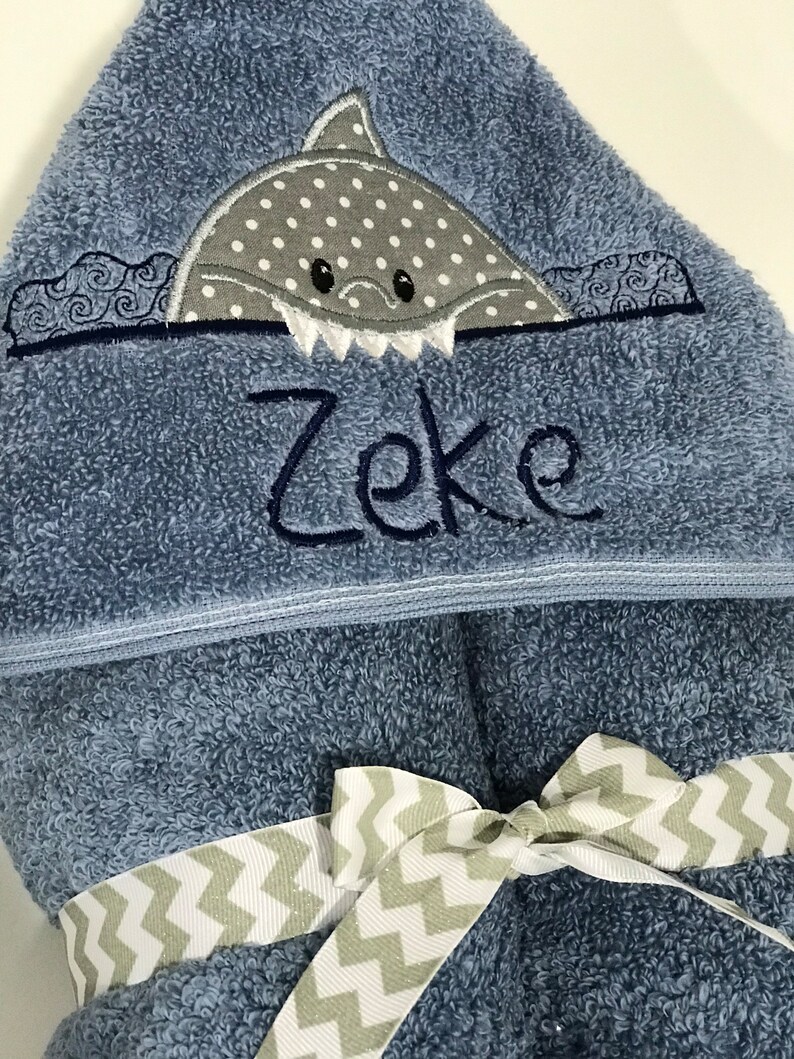 Personalized Embroidered Hooded Shark Bath Towel Custom Gift for Baby