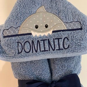 Personalized Embroidered Hooded Shark Bath Towel | Custom gift for baby, toddlers, girls, kids | Monogram name towel | Custom Pool Towel