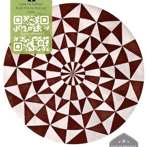 May include: A round rug with a geometric pattern of alternating brown and white triangles radiating from the center. The rug has a circular shape and a textured appearance. The image includes text that says "SOUTHERNHIDES" and "PREMIUM QUALITY - GUARANTEED".