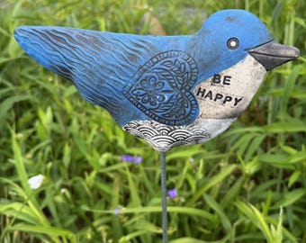 Ceramic Bluebird Garden Stake Handmade Decor
