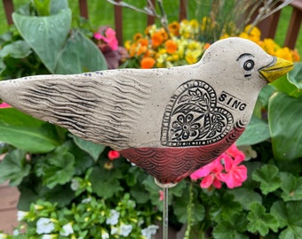 Ceramic Bird Garden Stake Handmade Yard Art