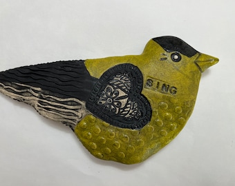 Goldfinch Ceramic Garden Stake Handmade Art