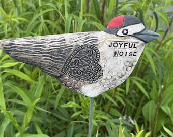Handmade Ceramic Woodpecker Garden Stake Decor