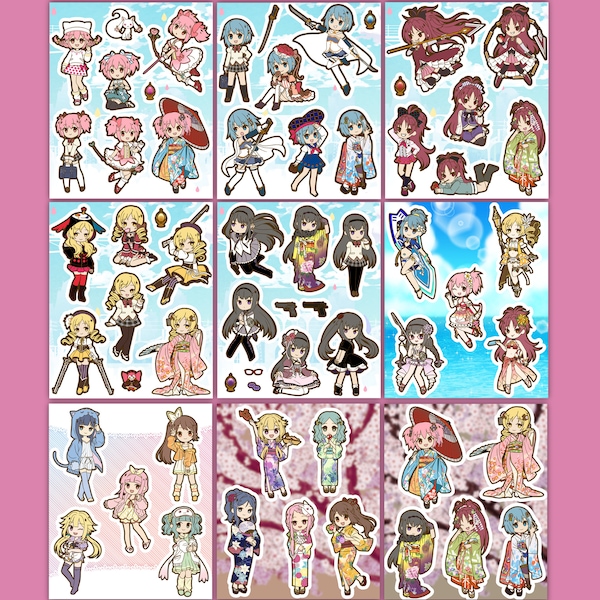 Madoka Magica & Magia Record Vinyl Sticker Sheets - for Laptop Car Skateboard Console Water Bottle Computer