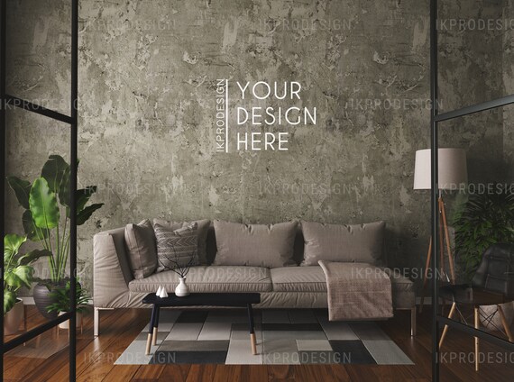 Download Gray Loft Interior Wall Mockup Loft Bedroom Mockup White Etsy