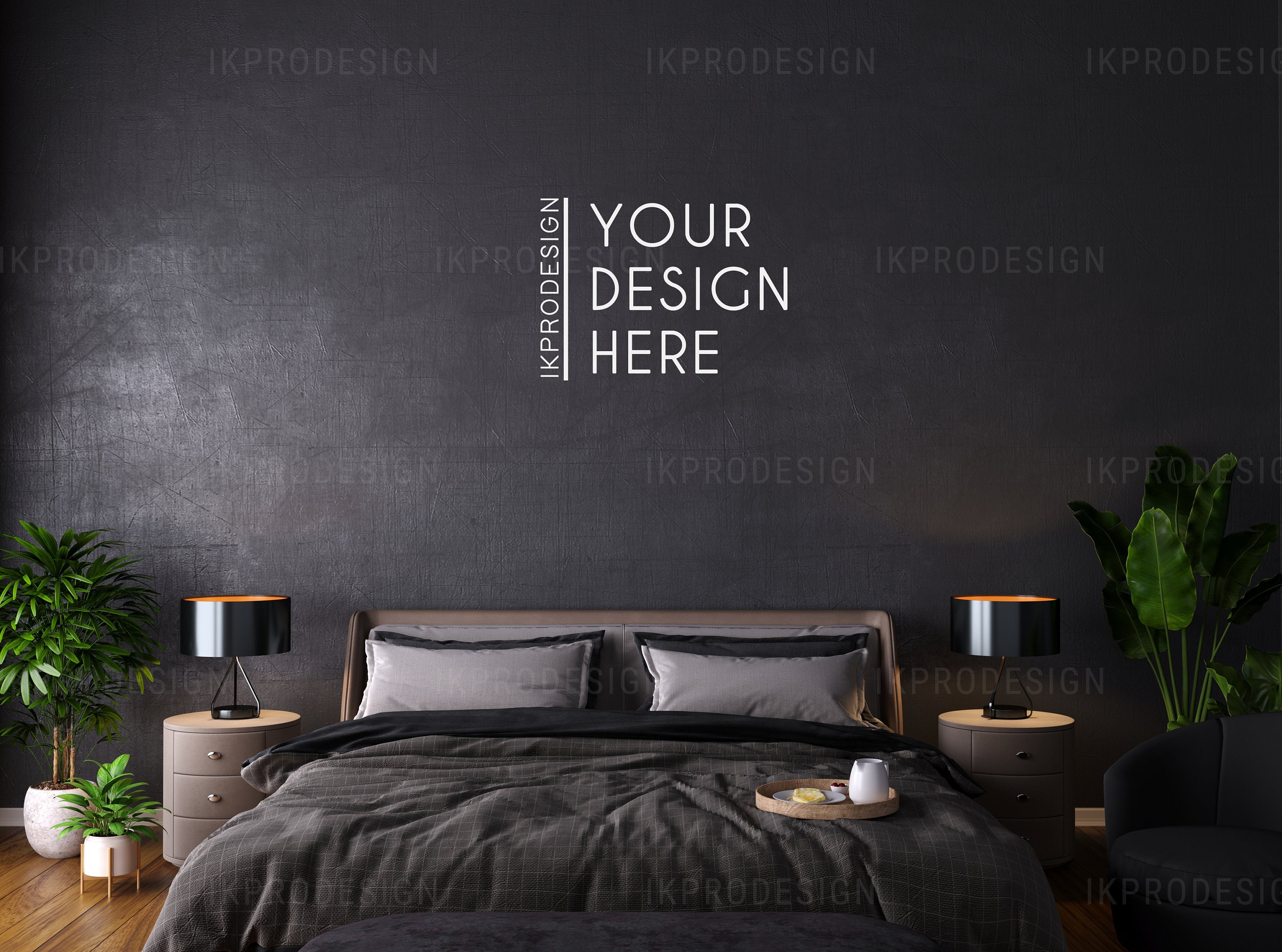 Download Black Stylish Bedroom Mockup Black Wall Mockup White Room Etsy