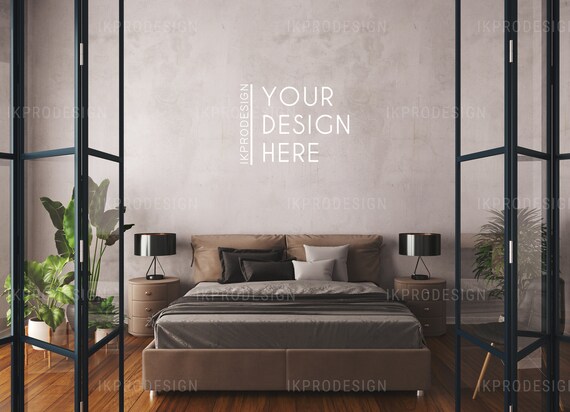 Download Glass Door Loft Bedroom Mockup Loft Bedroom Mockup Concrete Etsy