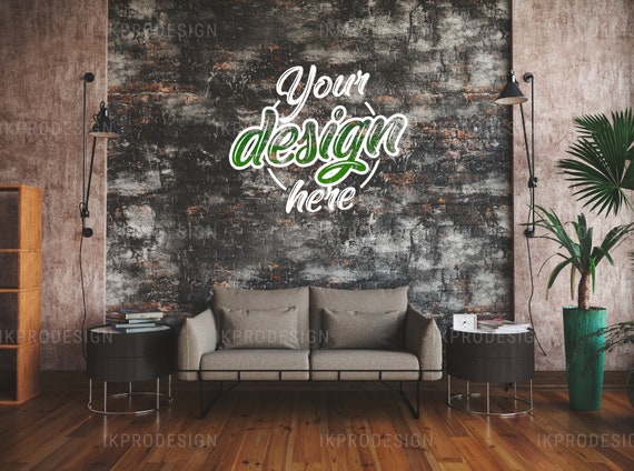 Download Loft Livingroom Mockup Loft Living Room Wall Mockup Interior Etsy