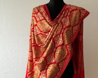 Kashmiri Silk Embroidered 100% Fine Wool Pashmina Shawl and Wrap