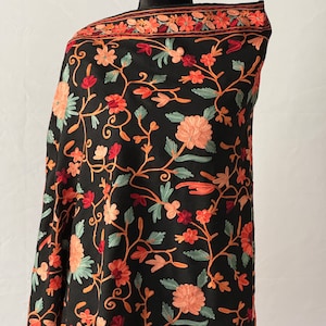 Black Kashmiri Aari Embroidered Pure Wool Pashmina Shawl and Wrap colorful oversized scarf nature inspired scarf chic scarf versatile scarf