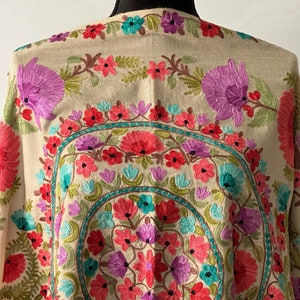 Kashmiri Aari Jama Embroidered 100% Pure Wool Pashmina Shawl and Wrap
