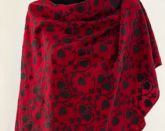 Kashmiri Aari Embroidered 100% Pure Wool Pashmina Shawl and Wrap, red wool shawl red big scarf, floral red scarf,