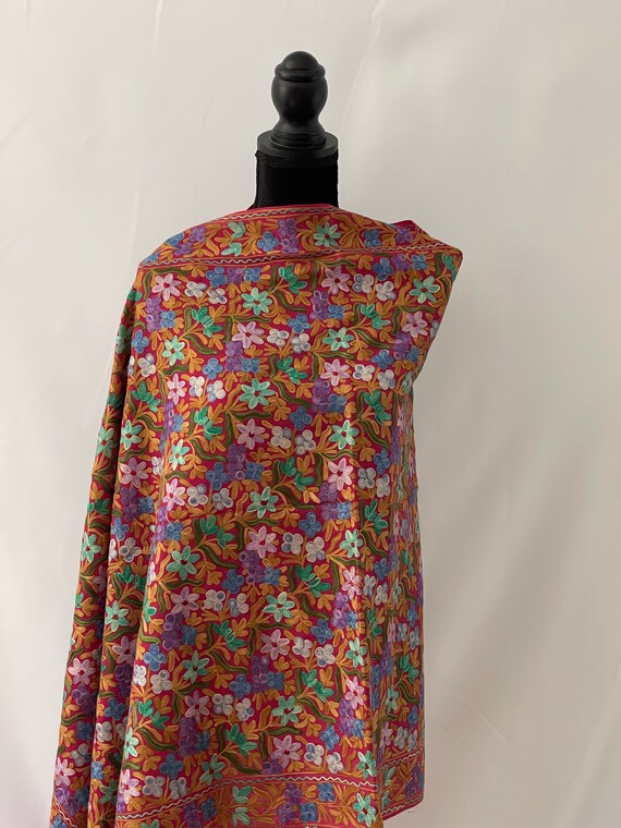 Kashmiri Aari Embroidered 100% Pure Wool Pashmina Shawl and Kashmiri Aari Embroidered 100% Pure Wool Pashmina Shawl and