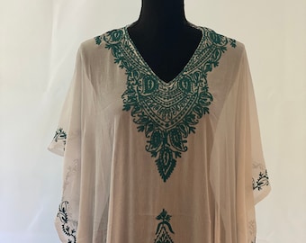 Embroidered Kashmiri Kaftan Dress (long), Women Caftan for Summer, Swim Coverup