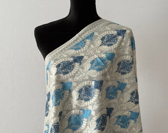 Kashmiri Silk Embroidered 100% Fine Wool Pashmina Shawl and Wrap