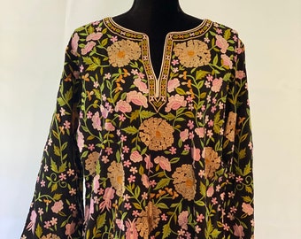 Embroidered Silk Tunic Black with Multicolor Embroidery Mother’s Day gift Mother’s Day present Mother’s Day