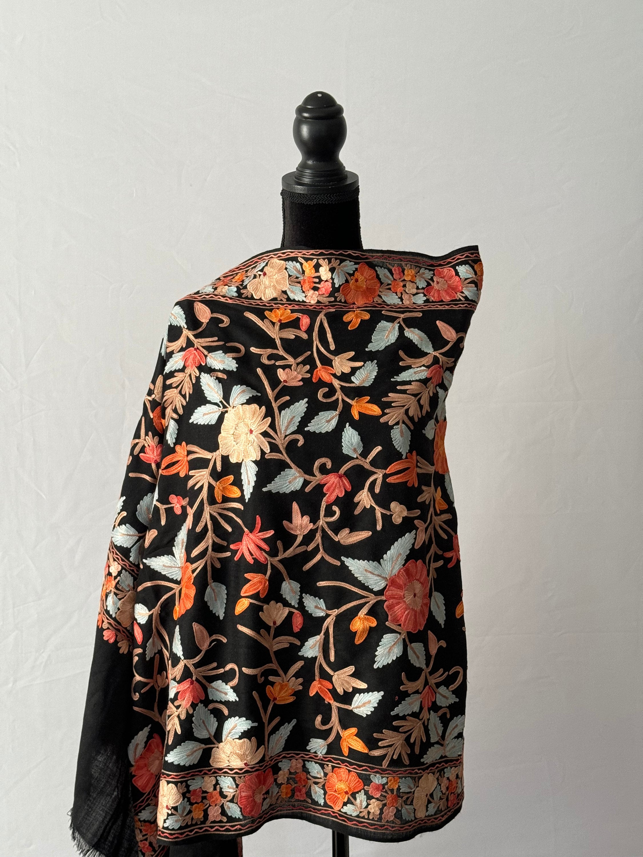 Kashmiri Aari Embroidered 100% Pure Wool Pashmina Shawl and Wrap