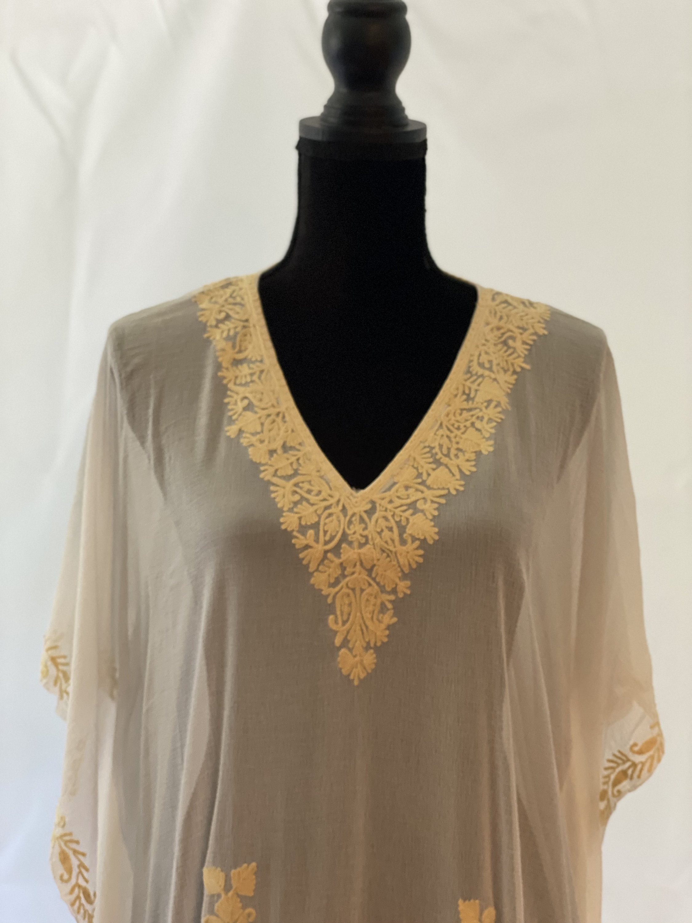 Kashmiri Kaftan Nightgown Maxi with Kashmiri Embroidery Free Size - Green